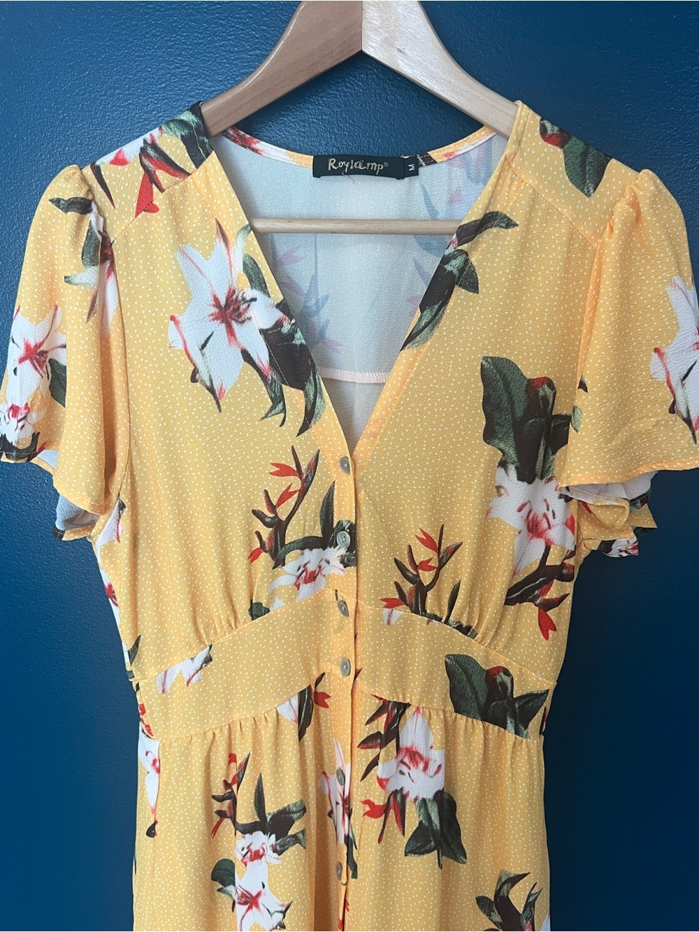 Sunny Yellow Floral Button Front Midi/Maxi Dress 🌼 Boho Cottagecore Summer - Picture 3 of 9